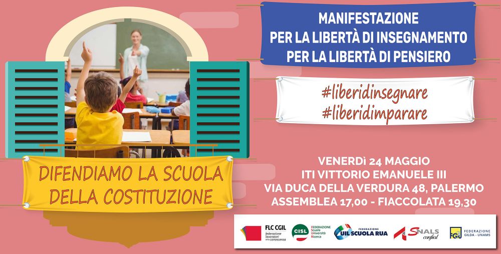 #liberidinsegnare #liberidimparare, venerdì 24 maggio a Palermo assemblea e fiaccolata