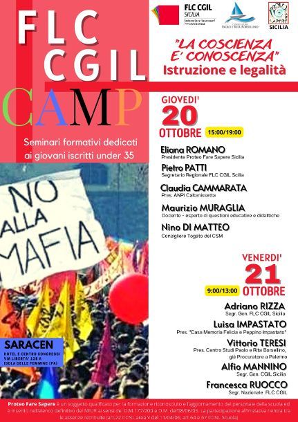 Flc Cgil Camp: La coscienza è conoscenza, 20 e 21 ottobre Palermo