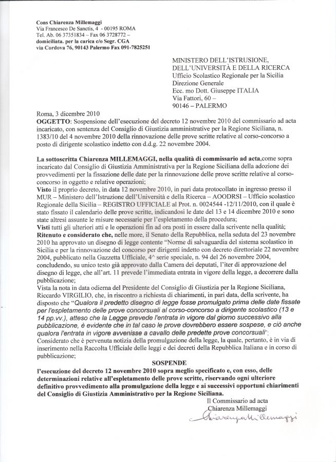 provvedimento commissario ad acta 